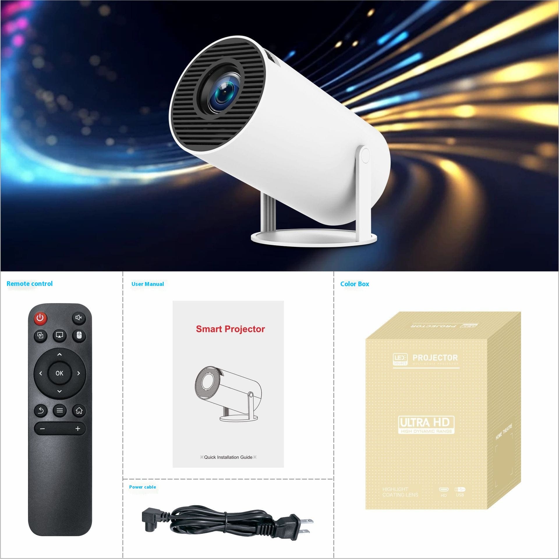 Glowmina™ Ultra HD Mini Projector - White / EU - Projectors - glowmina