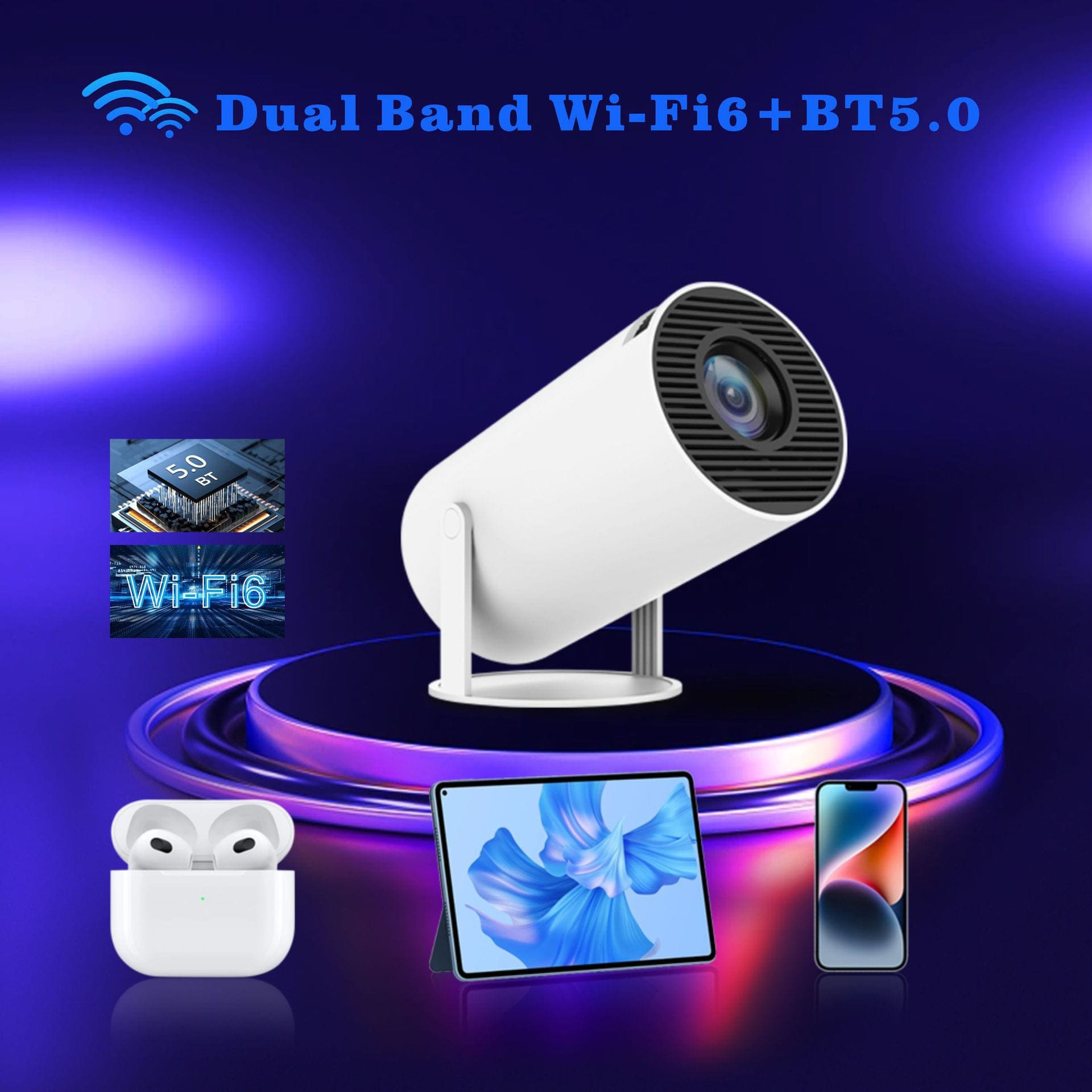 Glowmina™ Ultra HD Mini Projector - White / EU - Projectors - glowmina
