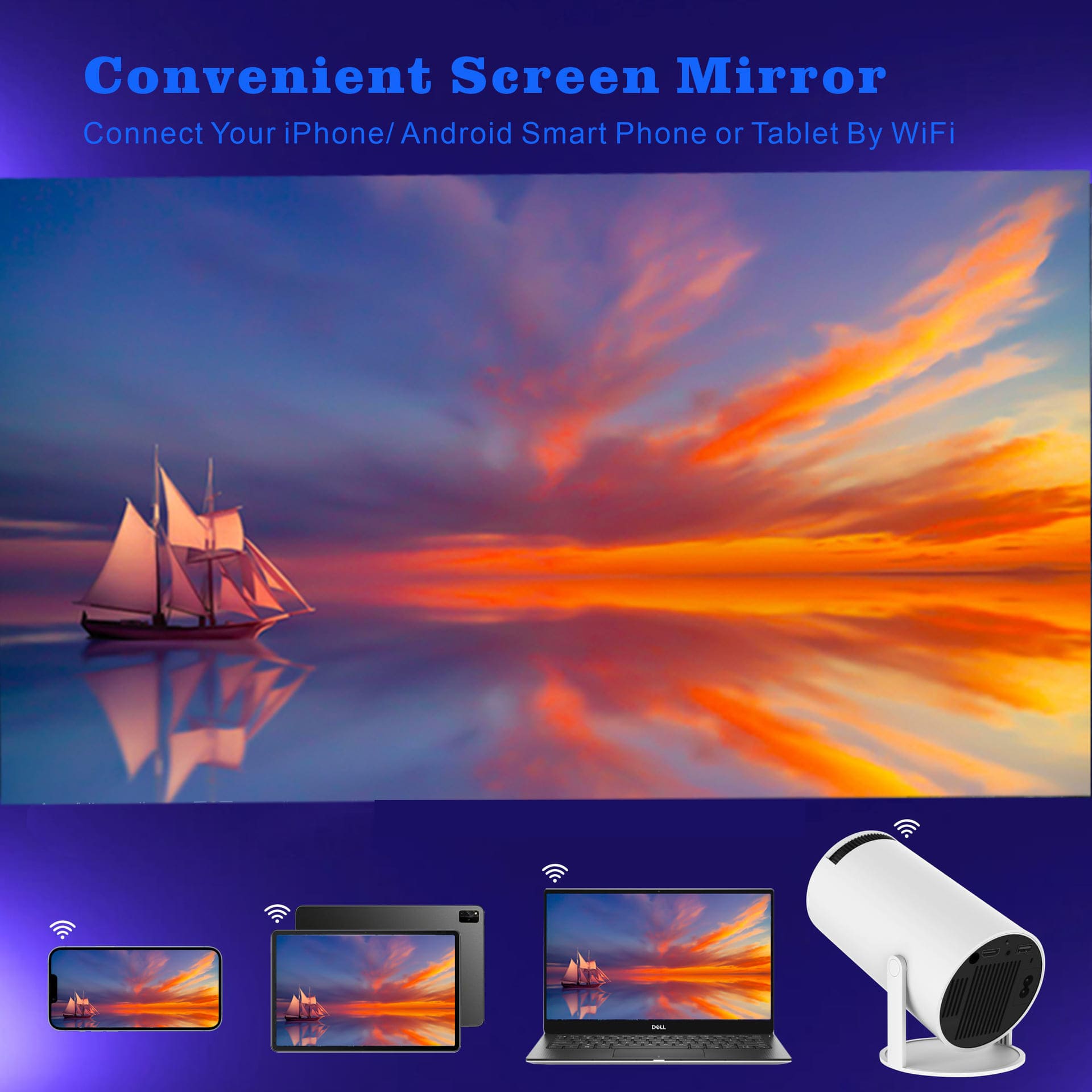 Glowmina™ Ultra HD Mini Projector - White / EU - Projectors - glowmina