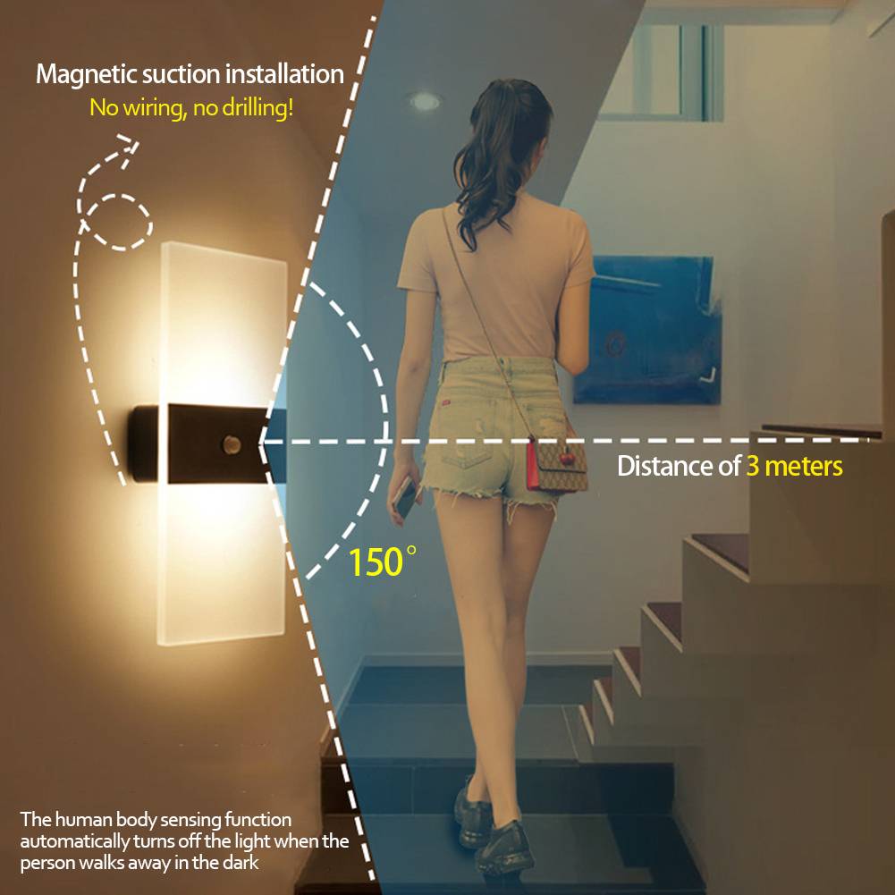 Glowmina™ Indoor Sensing Wall Lamp - Black right angle / White light / 14x6cm 3w - Ambient - glowmina