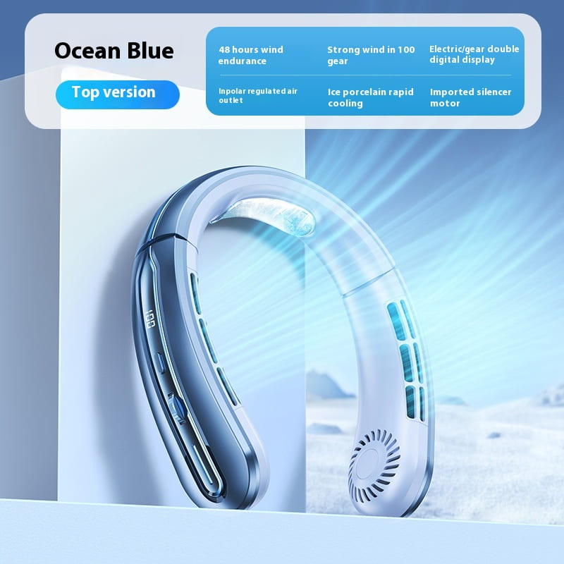 Glowmina™ Digital Neck Fan - Top Version Ocean Blue / Table - Well-being - glowmina
