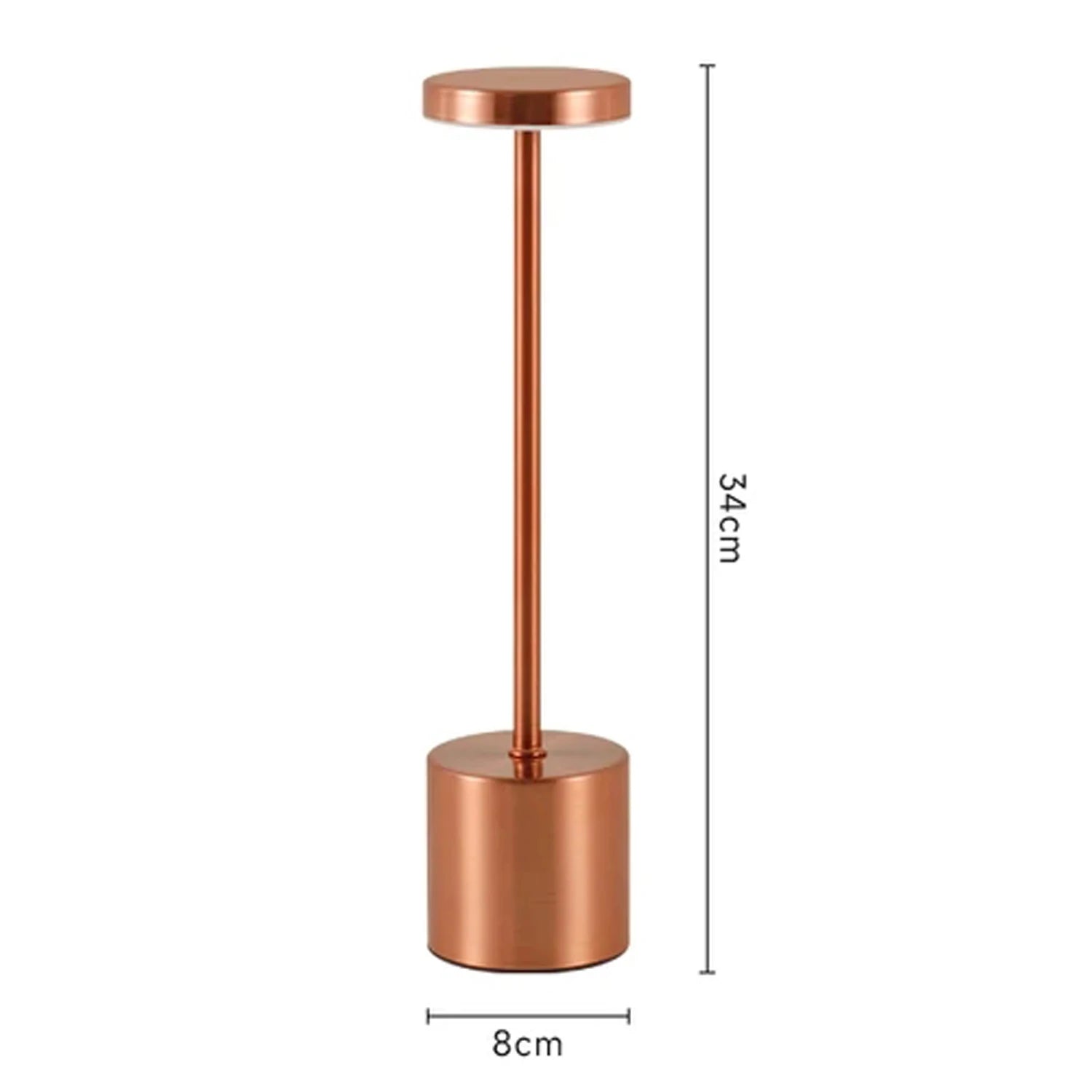 Copper-colored cylindrical object with dimensions labeled on a white background