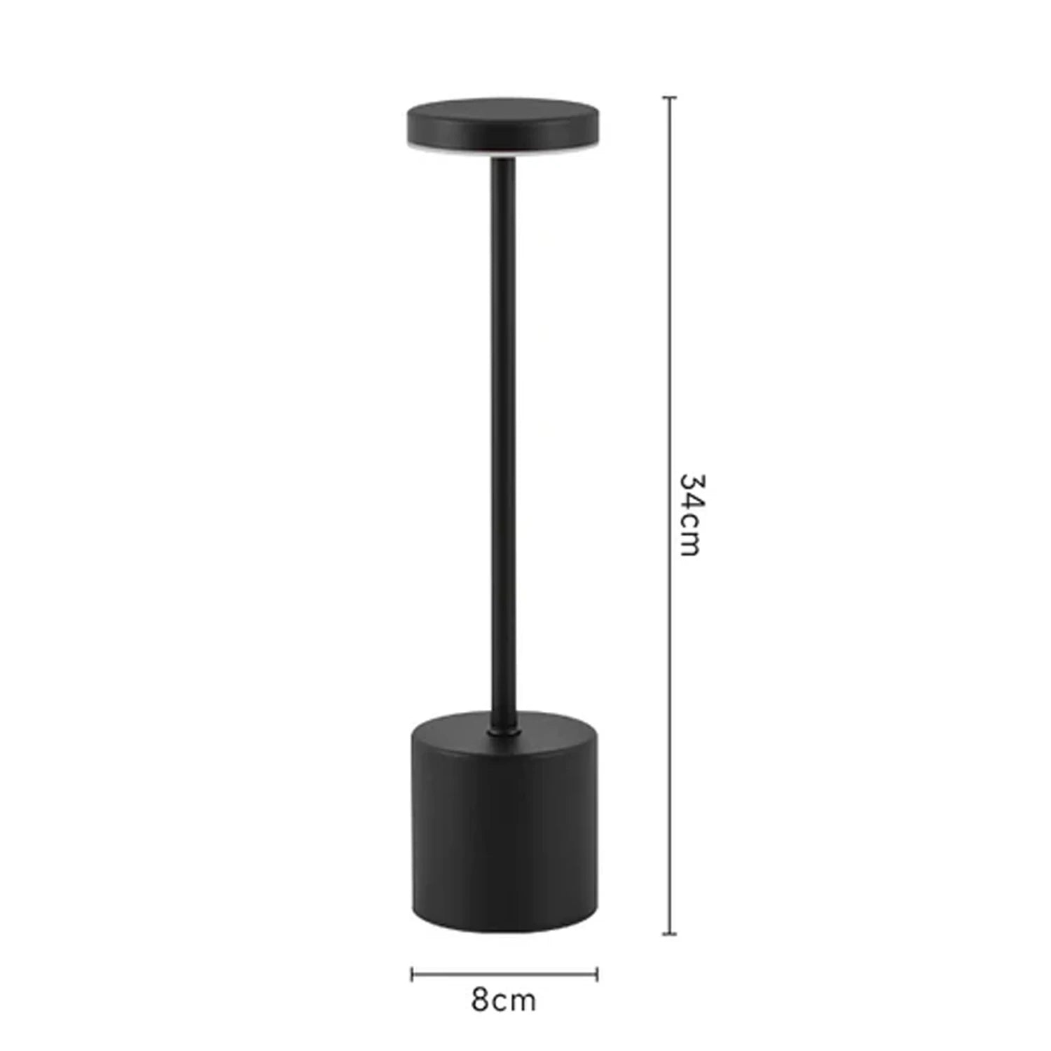 Black cylindrical lamp with dimensions on a white background